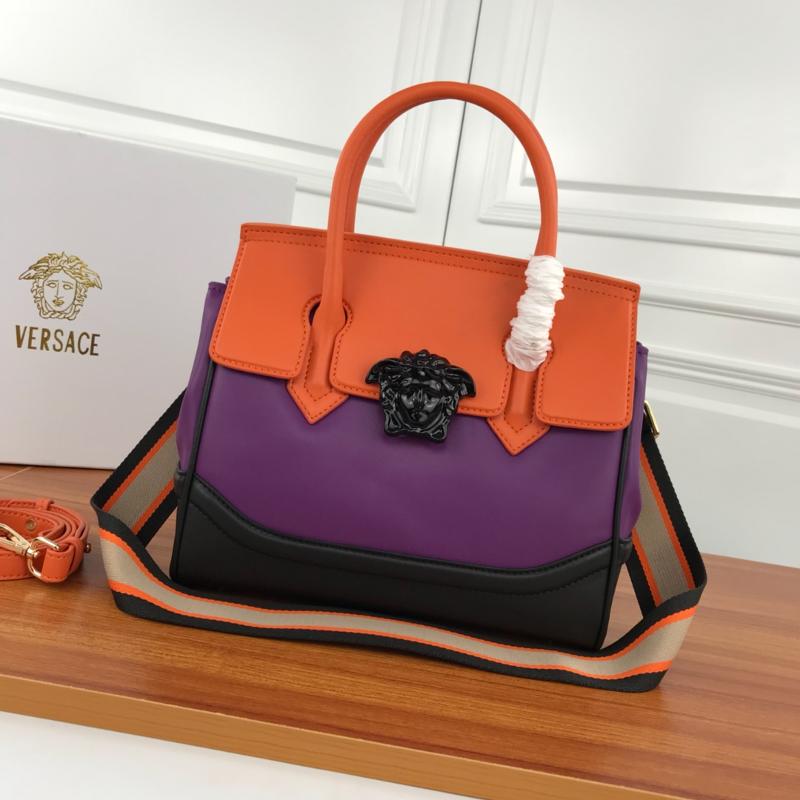 Versace Chain Handbags DBFF452 Full leather plain pattern color matching purple orange black